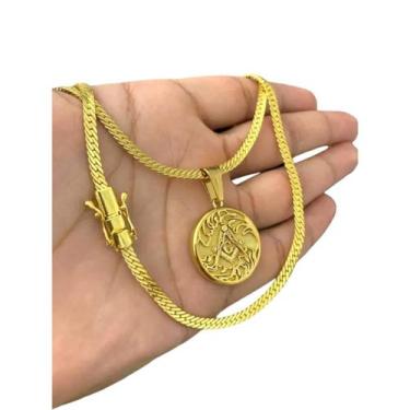 Imagem de Cordão Grumet Laminado 4mm + Pingente Maçonaria - Banhado a Ouro 18k -