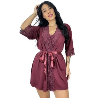 Imagem de Robe Roupão Luxo Kimono Feminino Mary  040 - La Belle Celly, Vinho, G 