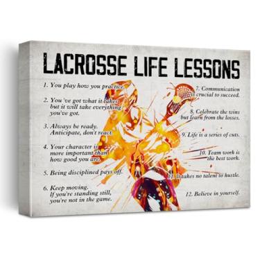 Imagem de Arte de parede em tela de lacrosse para decoração de casa, pôsteres motivacionais de lições de vida de lacrosse pintura impressa em tela pronta para pendurar presentes - Cavalete e gancho para