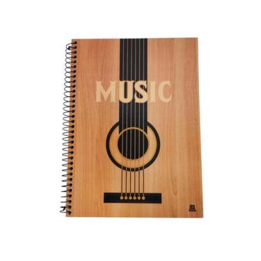 Imagem de Caderno de Musica Violão Natural Madeira 80 Folhas Capa Dura  01 Unida
