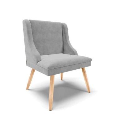 Imagem de Cadeira De Jantar Liz Suede Cinza Pés Palito Natural - DROSSI