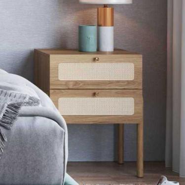 Imagem de Mesa de Cabeceira Ariadne 2 Gavetas Palhinha Pé Madeira Oslo Artesano,