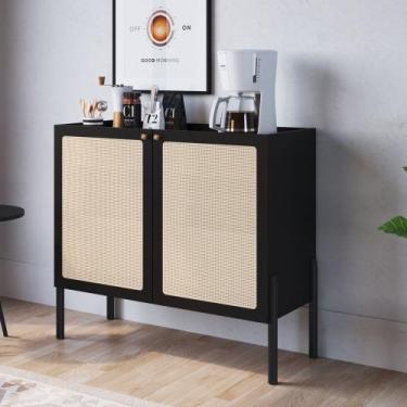 Imagem de Balcão Bar Orfeu 2 Portas 93cm Palhinha Pé Madeira Oslo Artesano, Nero