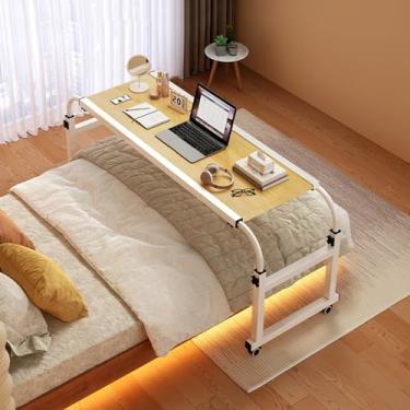 Imagem de Mesa de cama, mesa de cama com rodas, mesa com rodinhas sobre a cama, altura ajustável, mesa de computador móvel tamanho Queen, mesa médica sobre a cama, para hospital e casa