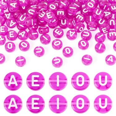 Imagem de Elcrelive 100 peças contas de letras redondas contas acrílicas do alfabeto vogal fúcsia transparente AEIOU letra solta pingentes espaçadores 7 x 4 mm para pulseira da amizade colar joias de verão