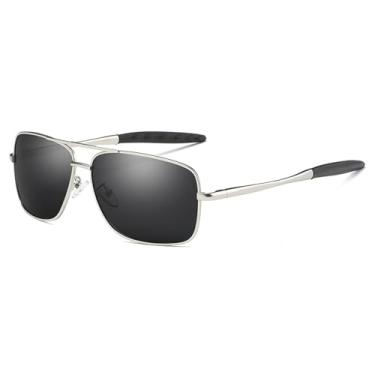 Imagem de VFDHN Óculos de sol polarizados Uv400 para homens e mulheres, visão noturna, armação de metal, sombra para dirigir e pescar (prata, preto, cinza)