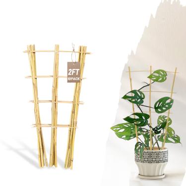 Imagem de Avalution Pacote Com 10 Treliças De Bambu Para Plantas Trepadeiras, Treliça Escada Jardim 2 Pés Em Vasos Internos, Suporte Pequenas Formato Leque Domésticas, Hera, Hoya, Trepadeira, Monstera