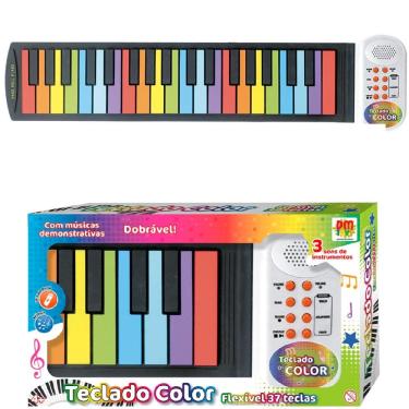 Imagem de Teclado Piano Colorido Flexível Dobrável 37 Teclas A Pilha Sons Instrumentos