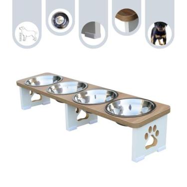 Imagem de Comedouro Cachorro Pet Elevado Quadruplo Linear MDF - Inox - Maderacco