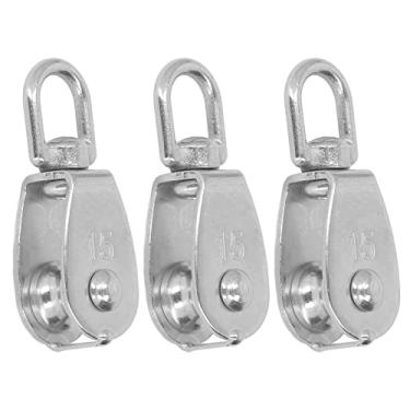 Imagem de Bloco de polia simples aço inoxidável M15 roda de remoção FITNESS 3 peças para engrenagem de elevação