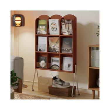 Imagem de Porta-jornais de chão Porta-revistas retrô de madeira maciça, porta-leitura de varanda, porta-jornais francês simples, estante para livros Porta-revistas de chão(Walnut)