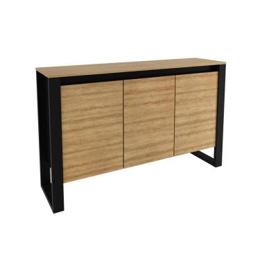 Imagem de Balcão para Escritório com 3 Portas Estilo Industrial 136cm Amêndoa e Preto ME4147 Tecn...