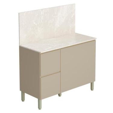 Imagem de Balcão Com Tampo Cozinha Art 120 cm com 3 Portas e 2 Gavetas - Loja Do