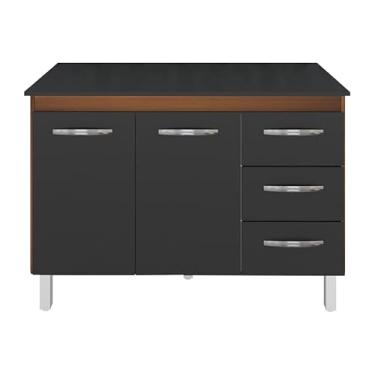 Imagem de Kit Balcão Cozinha Gabinete Bianca 118 cm Savana Frente Preta com Tampo Tampão 120 cm Aurora Preto