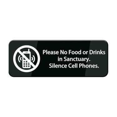 Imagem de XZPWEL Placa de celular Please No Food Or Drinks In Sanctuary Silence com adesivo traseiro - Placa de plástico durável e limpa - 25,4 cm X3 Sinalização de restaurante comercial para áreas de entrada