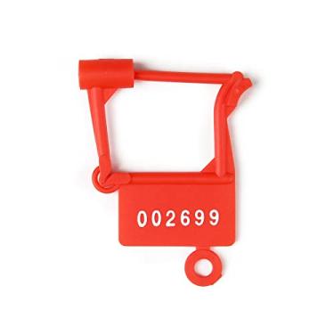 Imagem de Etiquetas de selos de cadeado de plástico descartáveis, etiquetas numeradas autotravantes, à prova de adulteração, para bagagem, bolsa, roupas, sapatos (vermelho, 100 peças)