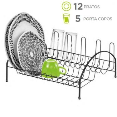 Imagem de Escorredor de Louça Laminado 12 Pratos 05 Copos Espaço Lateral para Ta