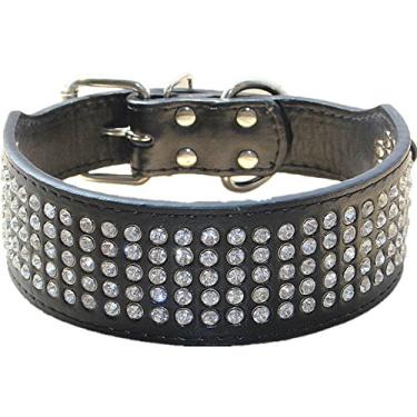 Imagem de Coleiras para cachorro com strass haoyueer 5 cm de largura 5 fileiras de diamantes de cristal brilhantes brilhantes brilhantes elegantes de couro PU chique para cães de médio e grande porte (Preto, P)