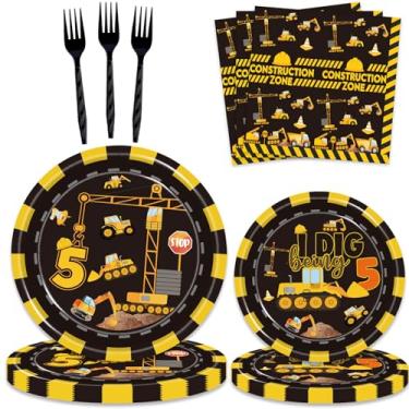 Imagem de Vetwo 80 Peças De Utensílios Para Festa 5º Aniversário Com Tema Caminhão Basculante, Cinco Decorações Mesa, Incluindo Pratos, Guardanapos E Garfos Meninos 18 Anos