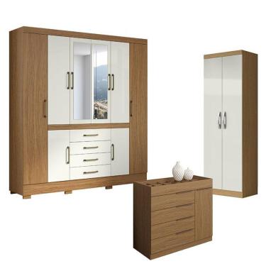 Imagem de Guarda Roupa Casal Nápole 2045149 E Armário Multiuso New 2000192 Atacama Off White E Cômoda Sevilha Atacama - Aramóveis