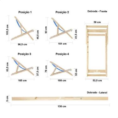 Imagem de Kit 4 Espreguiçadeiras Preguiçosa Dobrável sem Braço Mel em Madeira Ma