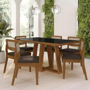 Imagem de Mesa Sion 1,60 Com 6 Cadeiras Sextavada Freijó/pto/corino Marrom - M.a Freijó/preto/corino Marrom