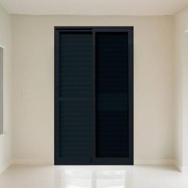 Imagem de Porta Veneziana com Tela Mosquiteira 150cm X 215cm Vidro de Segurança 0,6cm Fábrica do Alumínio Preto