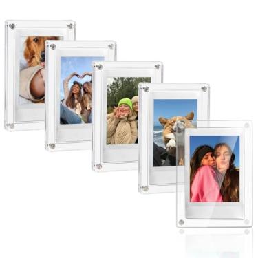Imagem de Moldura magnética de acrílico para geladeira Fujifilm Instax Mini 41/12/11/SE/EVO 7,6 cm, moldura dupla face com ímã de geladeira para Polaroid, moldura transparente para exibição, pacote com 5