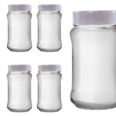 Imagem de Conjunto 5 Potes Vidro Hermético Salada Mantimentos 400ml C/Tampa Plástica (Branco)