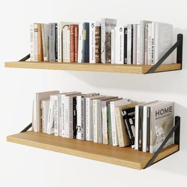 Imagem de Prateleiras de parede profundas 76 cm L x 30 cm P Prateleiras flutuantes de madeira projetada para parede, suporte de metal resistente, decoração de casa, armazenamento para sala de estar, quarto