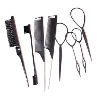 Imagem de Kit 8 Cabelo Ferramenta Conjunto De Escova Para Estilo De Pente Conjunto (Preto)