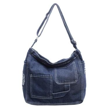 Imagem de YANPLS Bolsa feminina Hobo jeans azul grande casual ombro bolsa tiracolo bolsa tiracolo, Azul 2