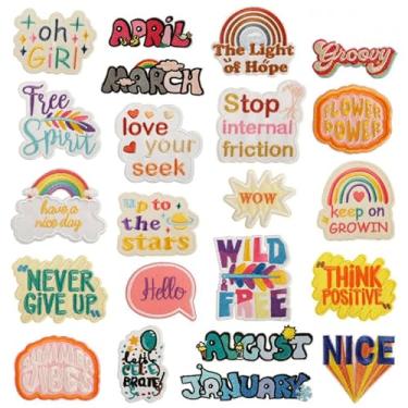 Imagem de Conjunto de apliques coloridos bordados com letras positivas, citações motivacionais, desenhos para roupas, crianças, meninas, jaquetas, bolsas, decoração de costura (estilo 2 (22 peças))