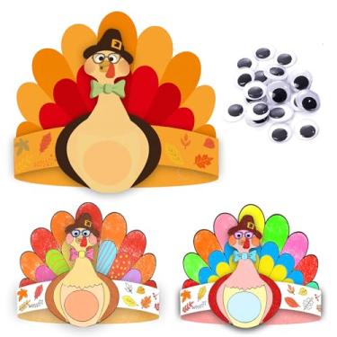 Imagem de FRIDAY NIGHT Autumn Children Party Decor Color Your Own Thanksgiving Paper Turkey Headbands for Thanksgiving Party Craft Activities & Autumn Party Favors