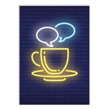 Imagem de Placa Decorativa Café Ilustração Conversa Cozinha Decoração Poster Quarto Sala