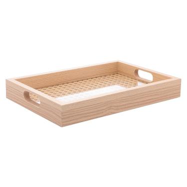 Imagem de Bandeja Decorativa Lyor MDF Retangular 31,5cm Fundo Treliça Sofisticada Cor Natural