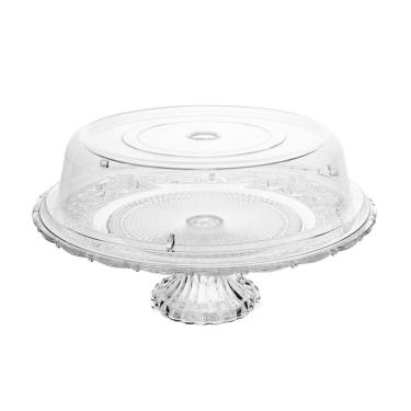 Imagem de Prato para Bolo Lyor Angel Vidro com Pé Tampa Plástica 30cm Elegante e Funcional