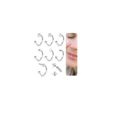 Imagem de ZS 7 peças de aço inoxidável opala estrela CZ anéis de lábio piercing, anéis labiais em forma de U em forma de C, brincos de hélice daith de cartilagem com rosca interna para mulheres e homens