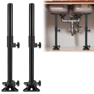 Imagem de QWORK Suportes de montagem de pia embaixo da montagem, 2 peças de 35-59,9 cm de sistema de suporte do kit de instalação e reparo de pernas de pia ajustáveis, pias de cozinha de aço inoxidável