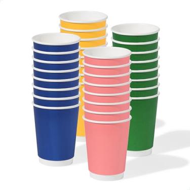 Imagem de Tossware GO 340 g Parede dupla - Conjunto de copos de papel de cores mistas - Qualidade premium segura para alimentos - Para bebidas quentes e frias - Descartável e reciclável - Perfeito para festas