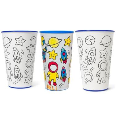 Imagem de Copo Infantil Desenho de Colorir Pintar Menino e Menina Kit 3 Und (Menino Astronauta)