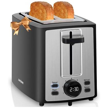 Imagem de Torradeira Elétrica 2 Fatias com 7 Níveis de Tostagem e Visor LCD, 110V 900W, SEEDEEM, Preta