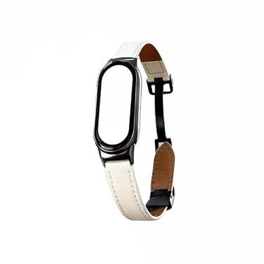 Imagem de Pulseira para Xiaomi Mi Band 10, 9 e 8, pulseira de substituição em couro legítimo, correia magnética ajustável, acessórios para Xiaomi (Branco, Mi Band 8)