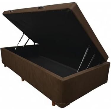 Imagem de Cama Box Baú Solteiro, 188x88x42 cm, Estrutura Blindada com Pistão a Gás (Suede Marrom)