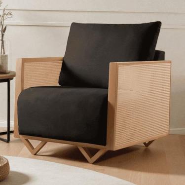 Imagem de Poltrona para Sala de Estar Madeira Maciça Palha Rattan Arthur - Caste