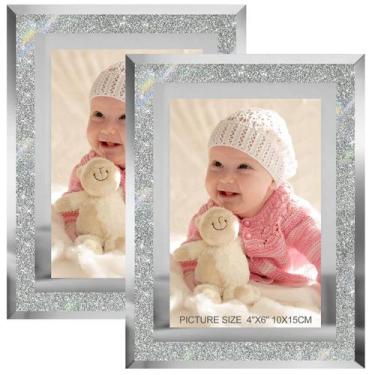 Imagem de Porta-retratos HIKWADERY 4x6 em prata com glitter, conjunto de 2