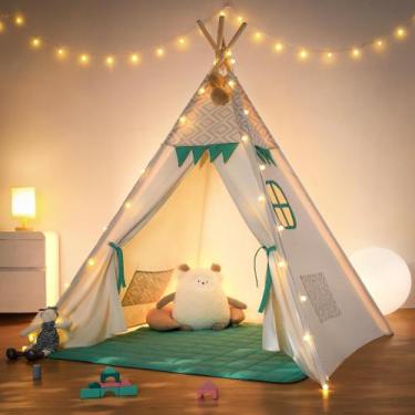 Imagem de Tenda infantil Teepee Besrey dobrável com tapete e luzes 120x150 cm
