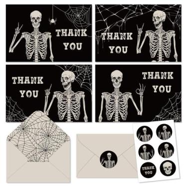 Imagem de Cartões de agradecimento Whaline Halloween Black Skeleton, pacote com 