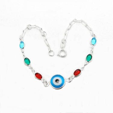 Imagem de Pulseira Feminina 16/20Cm Olho Grego Folheado Prata Pl517