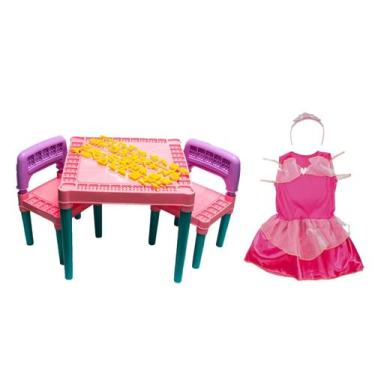 Imagem de Kit Mesa Tritec Menina Rosa + Fantasia Infantil Menina Rosa - Tritec e